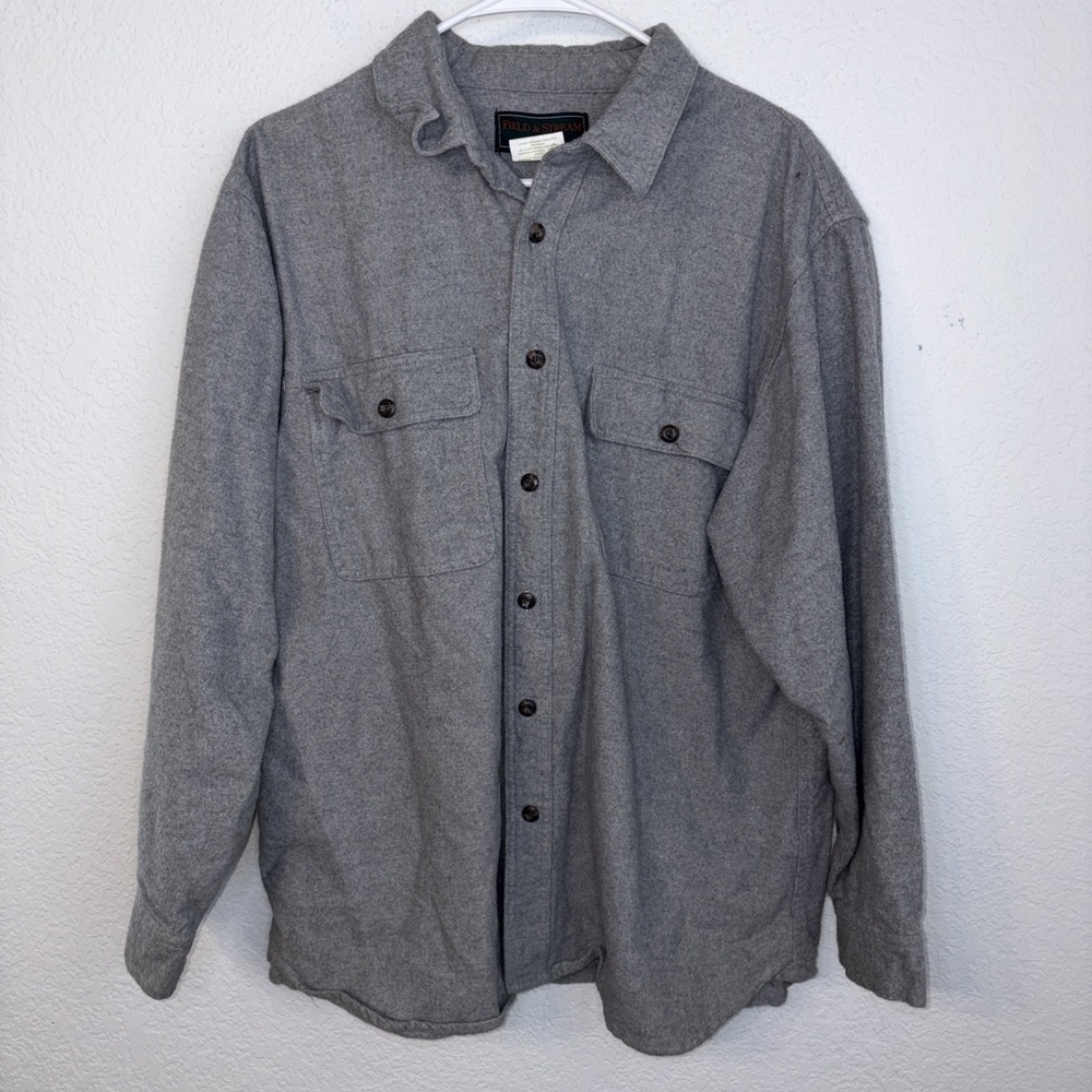 Field & Stream Gray Outdoors Workwear Thick Cotton Flannel Button Down Shirt L